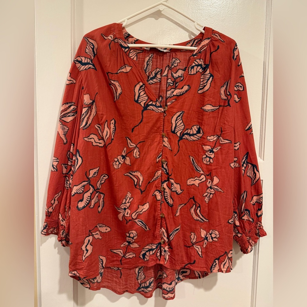 Floral Copper Women's Peasant Top